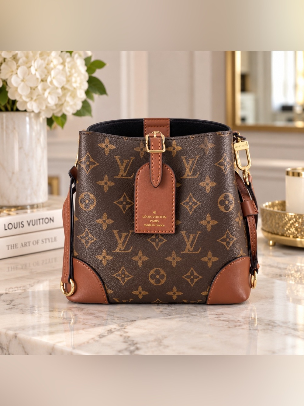 Brown Monogram Inspired Handbag with Straps